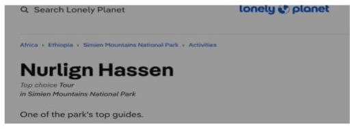 Lonely Planet recommendation: Nurlign Hassen — Top choice Tour in Simien Mountains National Park
